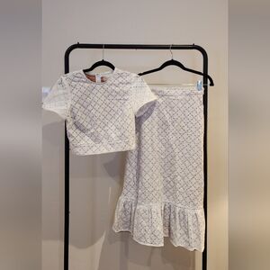 MK White Eyelet Crop Top and Skirt Set